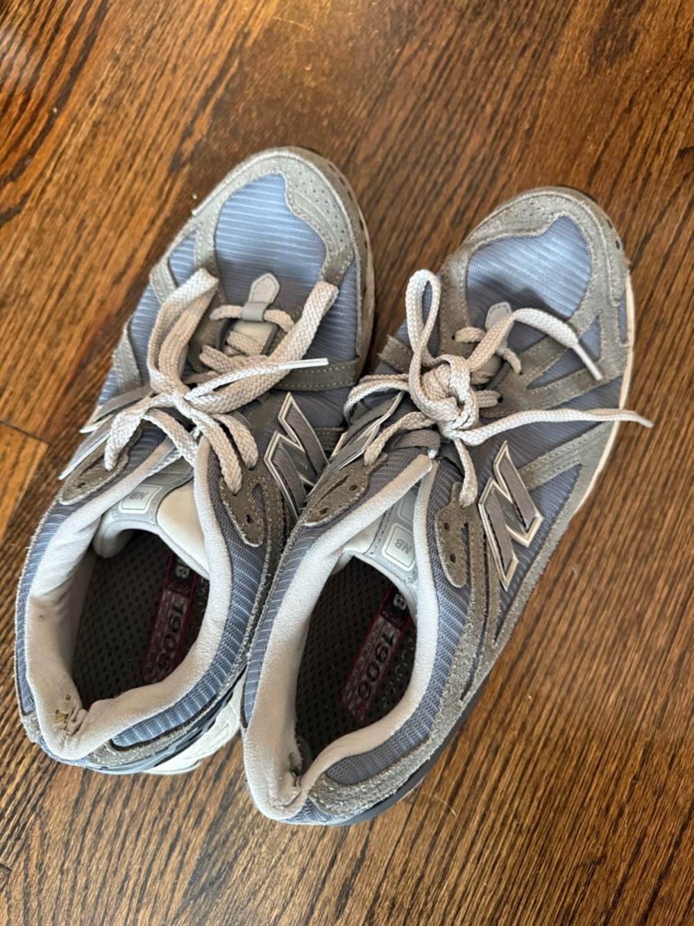 New Balance Light Gray and Light Blue Athletic Sneakers